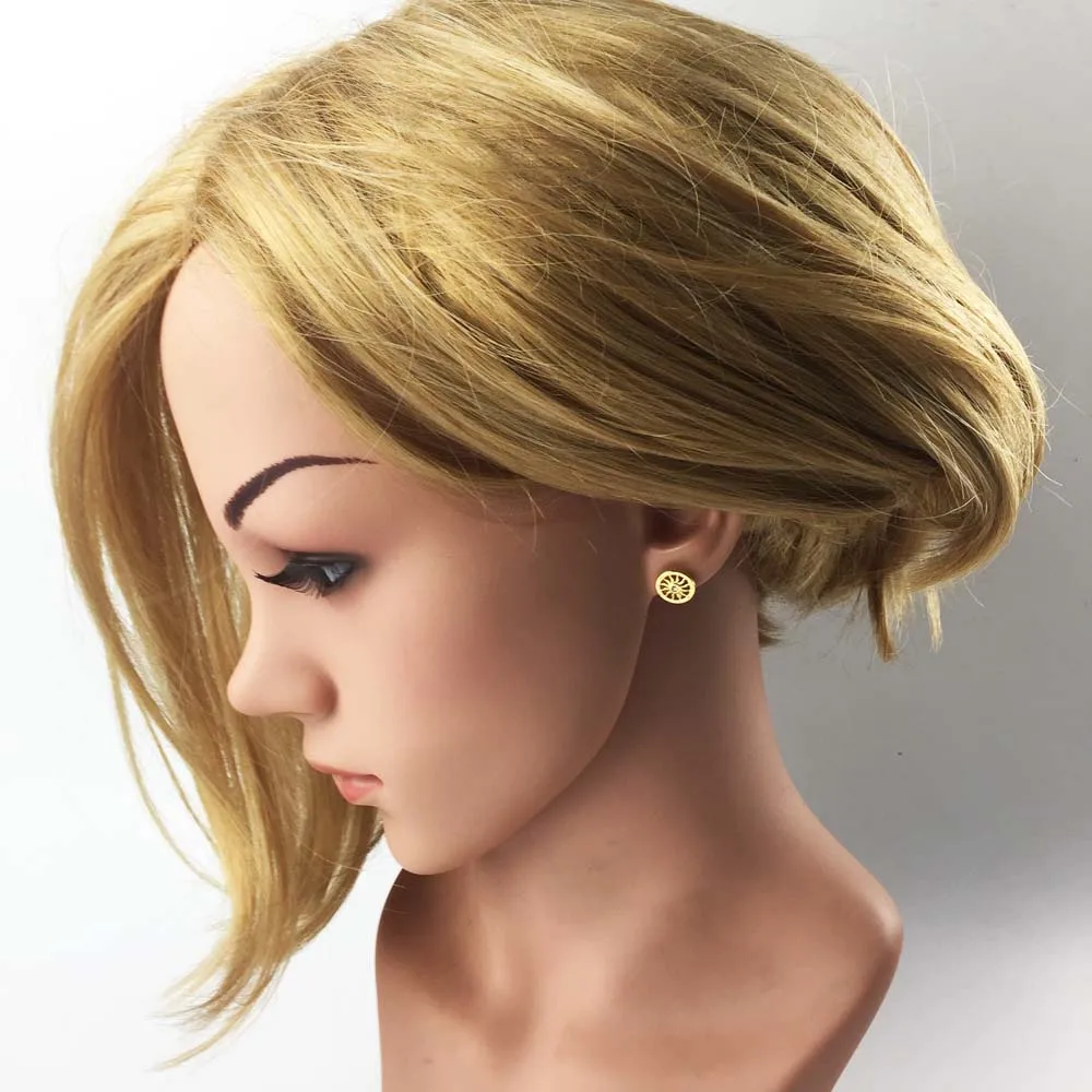 Серьги гвоздики в форме солнца с белым цирконием золотого цвета модные серьги