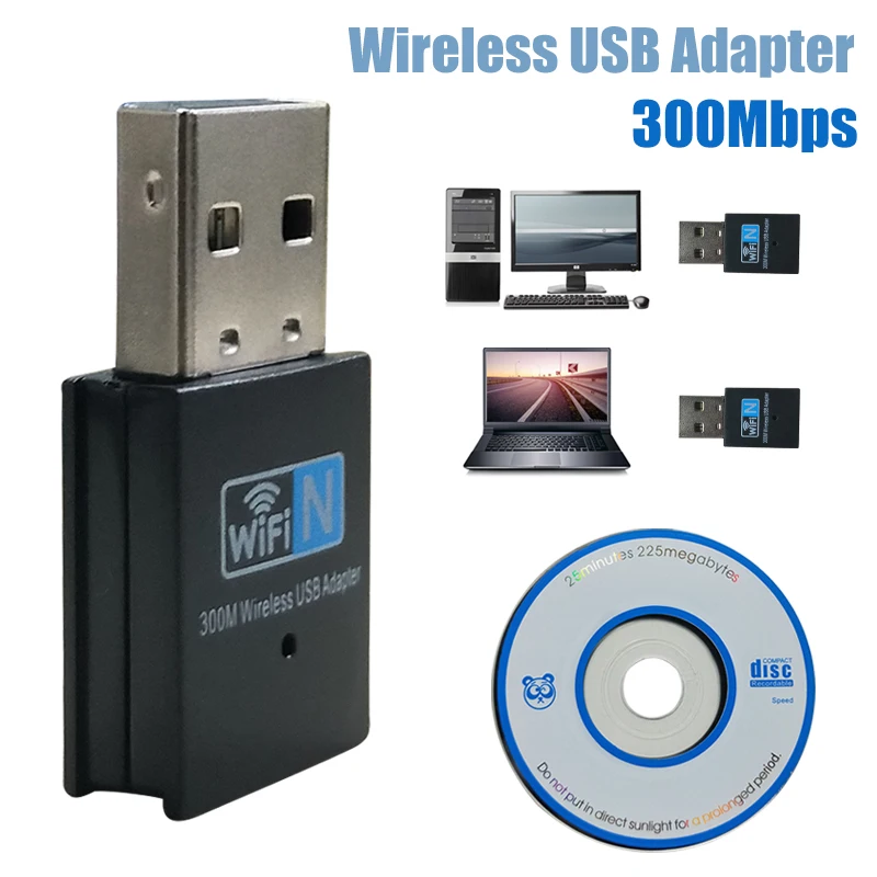 Usb wi fi адаптер для ноутбука 300 м 802.11n 2 4 ГГц|Сетевые карты| |