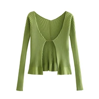 womens sweater 2021 knitted cropped top cardigan y2k sweet korean fashion slim avocado green sexy casual basic stylish classic