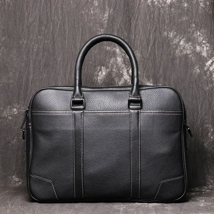 Business Vintage Genuine Leather Men's Briefcase Fashion Real Cowhide Laptop Shoulder Messenger Bag Designer Work Handbags