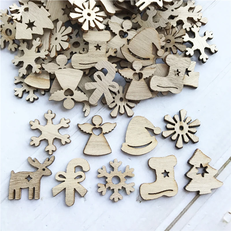 3 50/100 шт. DIY Плетеный абажур из натурального дерева чип Рождественская елка висячие украшения кулон подарки для детей Снеговик Форма Рождество украшения для дома - Цвет: 3
