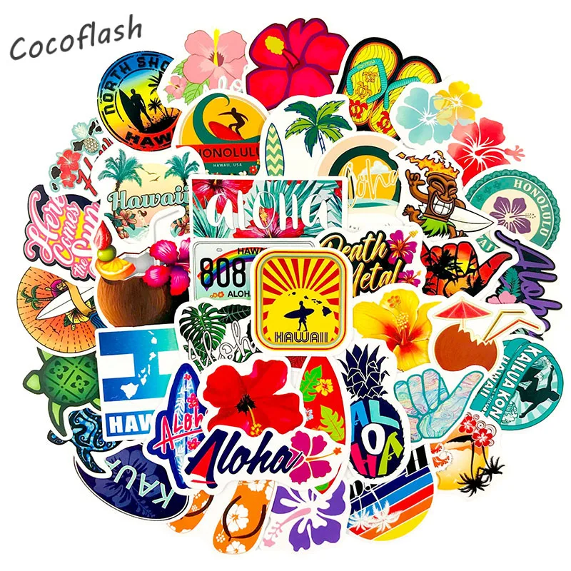 10/50PCS/lot Hawaii Beach Cartoon Waterproof Travel Stickers For Motorcycle Guitar Children