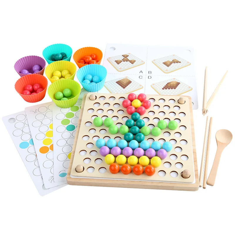 

Newest Montessori Early Education Baby Hand Movement Training Color Cognition Bead Clipping Wooden Toys for Children Game Gifts