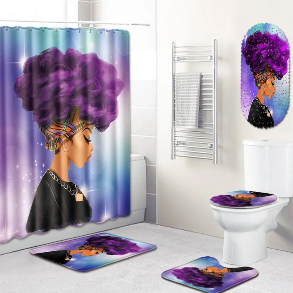 Set African Sexy Black 5pcs Girl Pattern Shower Curtains For Bathroom Creative Design Toilet Cover Bath Mat Curtain - купить по