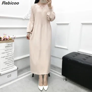 

version of the autumn and winter large size super long thick sweater dress V-neck pullover loose thin lantern sleeves