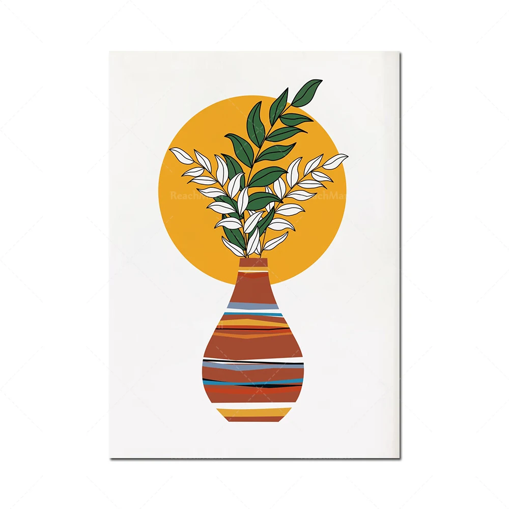 Абстрактная печать ВАЗ настенное искусство с принтом растений горчичная