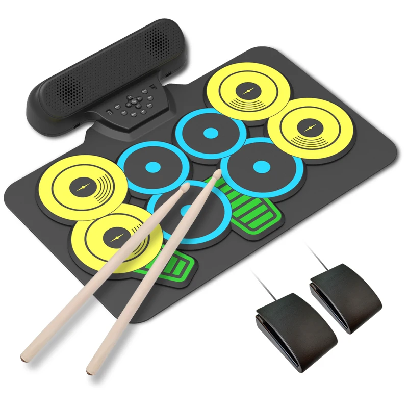 Портативный электронный барабан 9 цифровых подкладок набор силиконовых