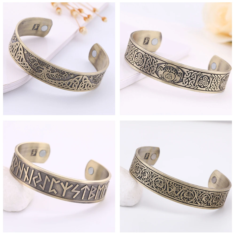 Браслет-манжета с талисманом для мужчин руна викингов кельтский узел тринити