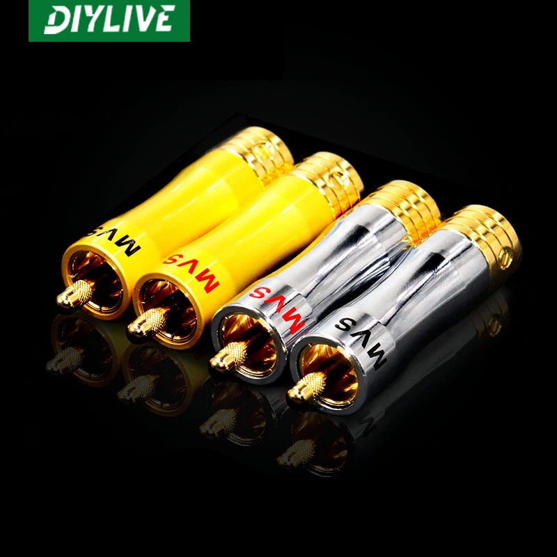 

DIYLIVE 4PCS MVS copper gold plated/rhodium plated 9mm RCA lotus plug power amplifier AV audio signal terminal