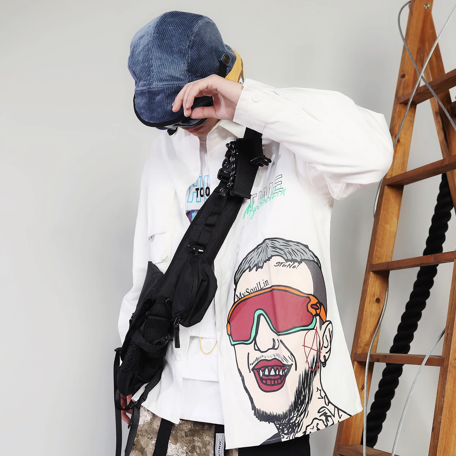 Рубашка мужская с буквенным принтом модная уличная одежда в стиле Харадзюку