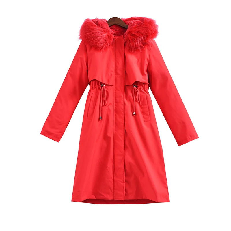 

Winter Coat Women Clothes Korean Casual Long Fur Collar Hooded Loose Warm Plus Size Down Cotton Padded Jacket Female Parker H823