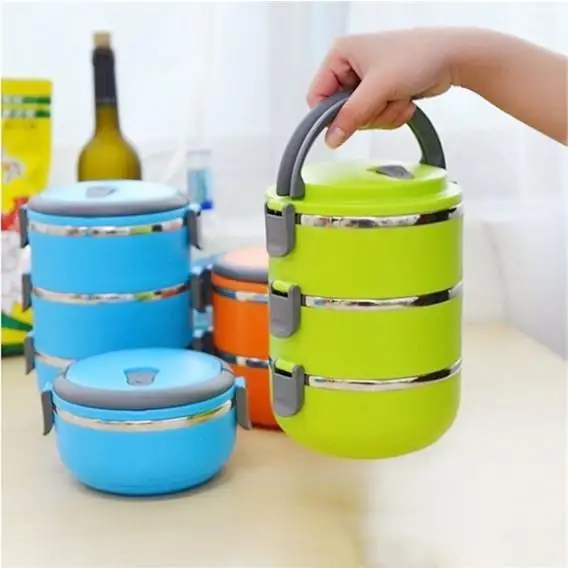 Микроволновая печь Bento Box из нержавеющей стали Круглый герметичный термоизоляционный Ланч-бокс герметичный детский портативный контейнер для еды 1 шт