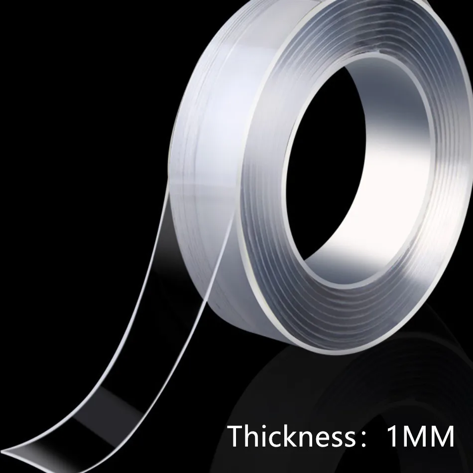 Thickness-1MM 1 мм 2 мм толщина нано волшебная лента 5 м двухсторонняя прозрачная лента очищаемая многоразовая Водонепроницаемая бесследная клейкая лента супер фиксация - Цвет: Thickness-1MM