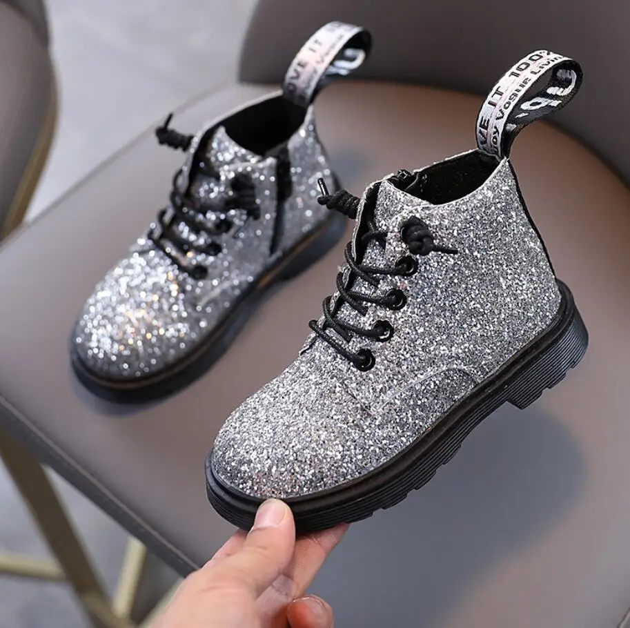 2022 New Girls Short Fashion Boots Leather Bling Kids Martin Boots Rubber Comfortable Children's Snow Boots Sneakers enlarge