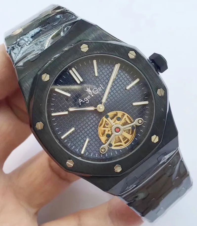 Роскошные брендовые Новые Мужские автоматические механические Tourbillon сапфировое серебро розовое золото светящиеся синие Черные часы прозрачные AAA - Цвет: Black Blue