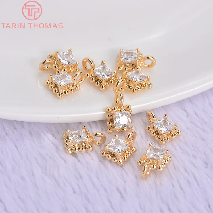 Латунные квадратные подвески с покрытием 24 каратным золотом и цирконом 6 шт. 5 х7