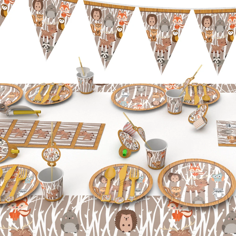 Новинка детская одноразовая посуда в стиле джунглей с рисунками животных енот