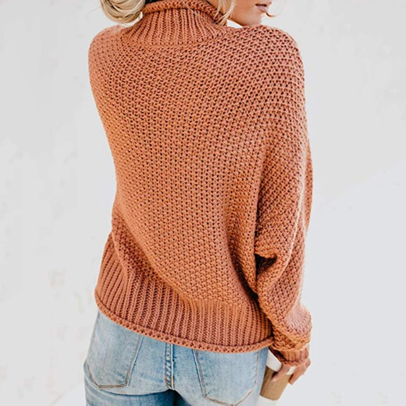 

Batwing Long Sleeve Casual Sweater Autumn Women Sweaters And Pullovers Half Turtleneck Sweater Loose Knit Jumper