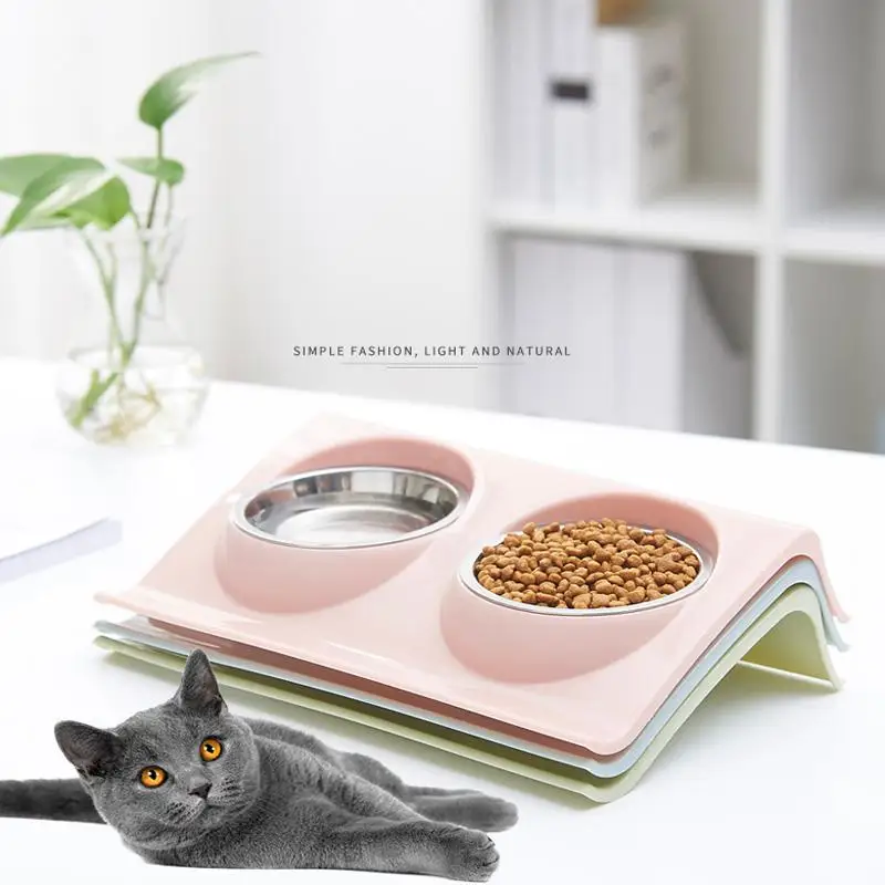 

Pet Double Bowls Food Water Feeder Stainless Steel Cat Food Bowl for Dog Puppy Cats Pets Supplies Feeding Dishes