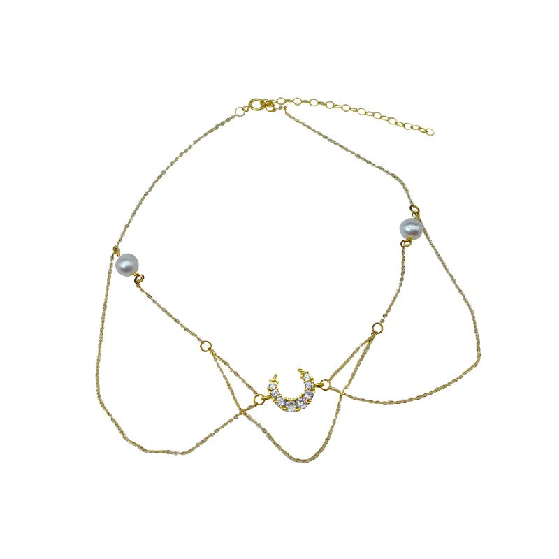 

High Quality 925 Sterling Silver Natural Freshwater Pearl Tassel Short Necklace Chain Women Moon Bohemia Jewelry Wedding Gift
