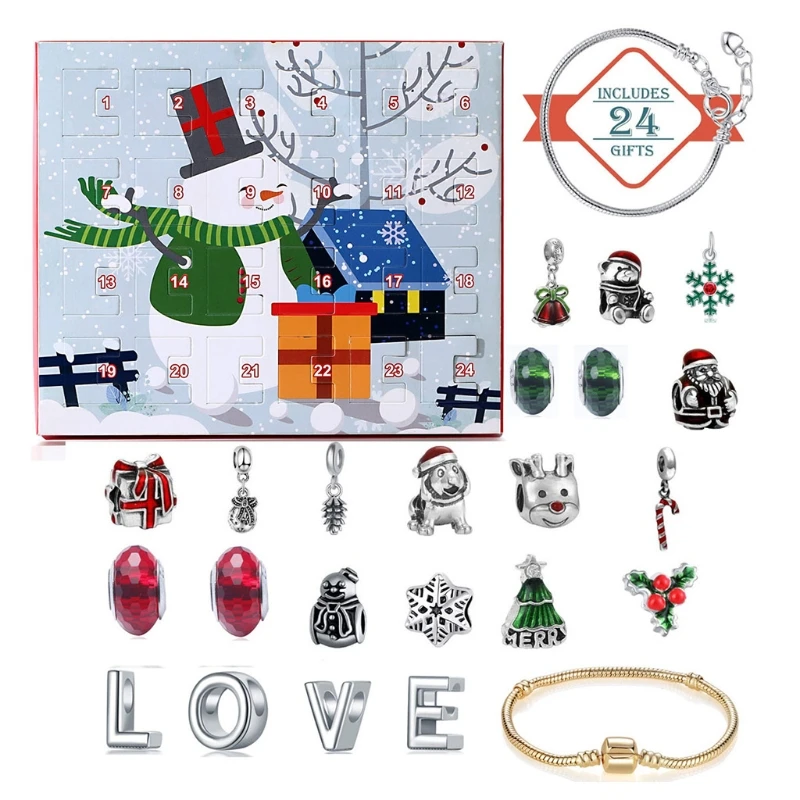 

50 л Рождество Адвент 24 дня обратный отсчет календарь очаровательный DIY браслет набор бусин креативное Рождественское украшение подарочная ...
