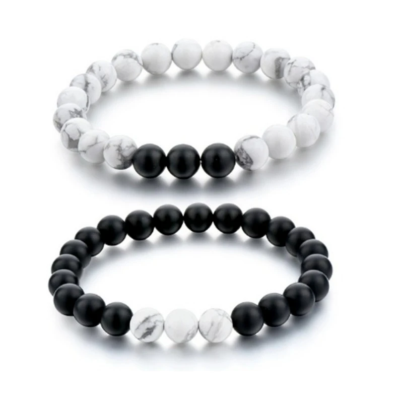 

European And American Fashion Obsidian Couple Bracelet Women Jewelry Love Friendship Lucky Beads Black And White Bracelet Gift