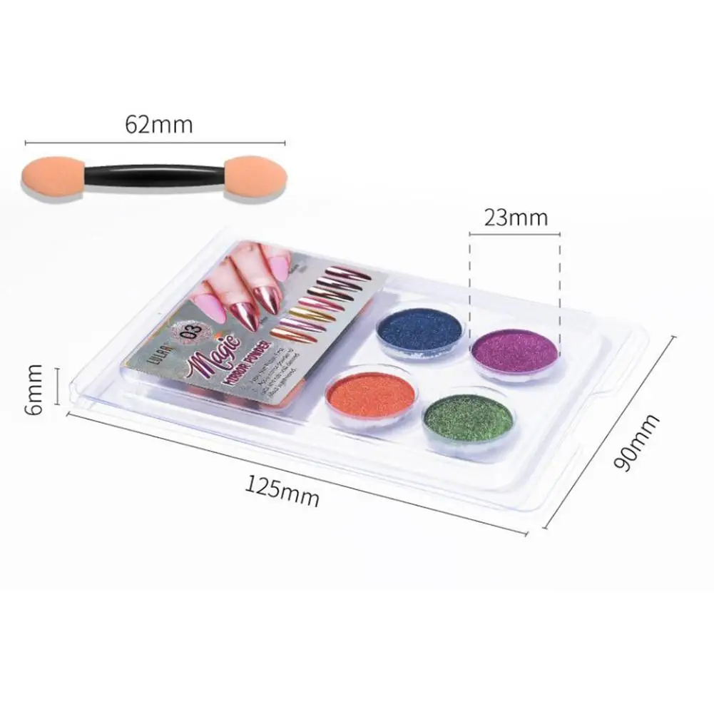 4 цвета ногтей мерцающая пудра Блестящий металлический зеркальный эффект