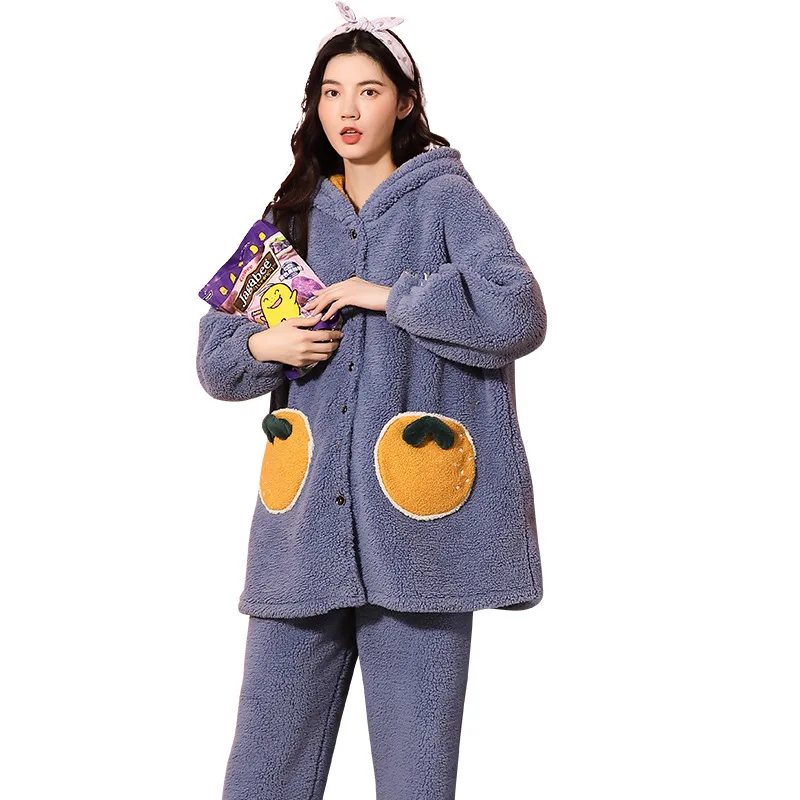 

2020 Winter New Pajamas Women's Flannel Warm Korean Style Simple Youth Coral Fleece Home Wear Loungewear Women Pizama Damska