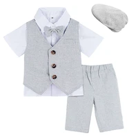 baby boy baptism suit set newborn birthday party gift tuxedo infant with hat bow tie clothes toddler gentleman outfit 3pcs