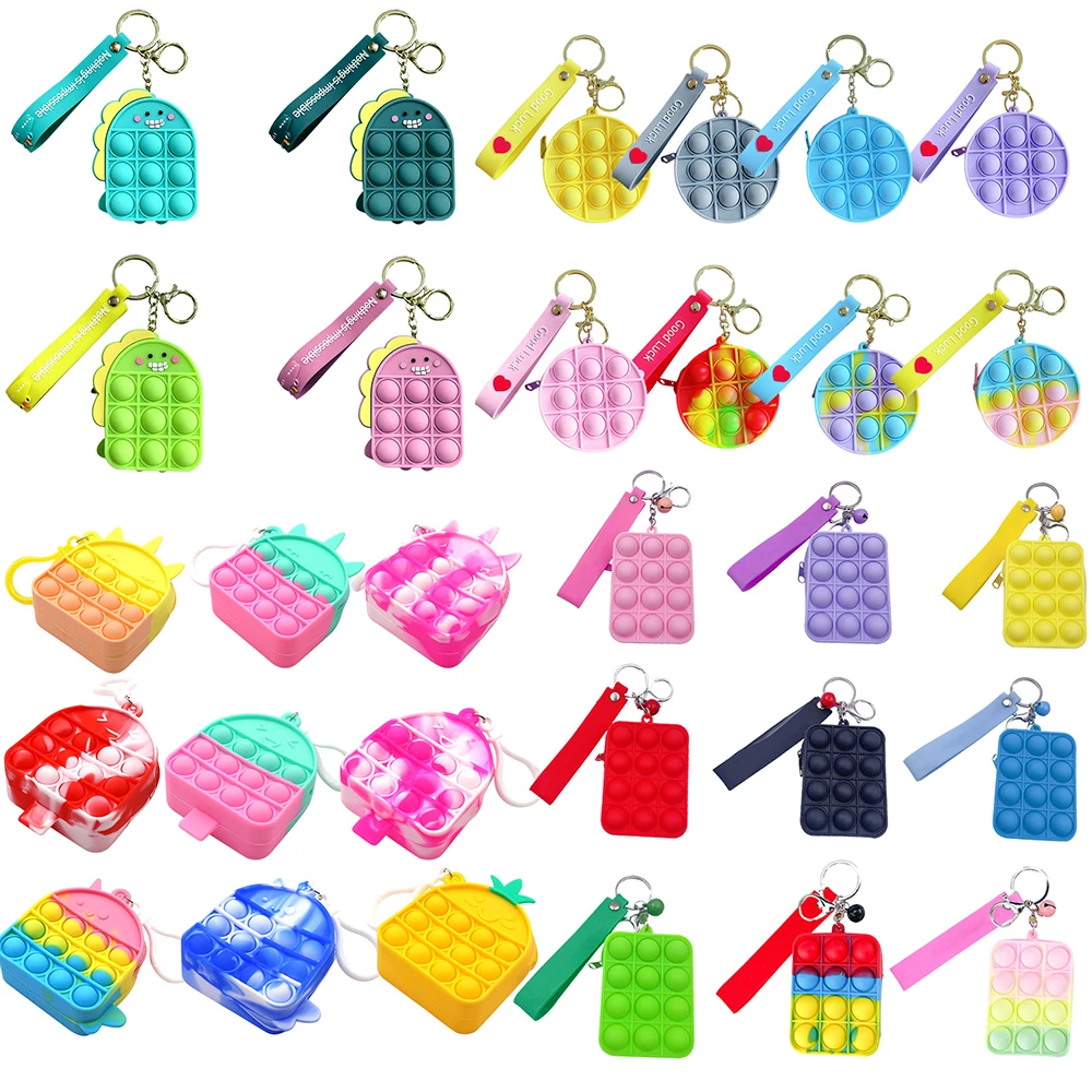 

Забавные антистрессовые круглые силиконовые Пузырьковые игрушки, кошелек для монет, брелок для снятия стресса, Детская сенсорная игрушка д...
