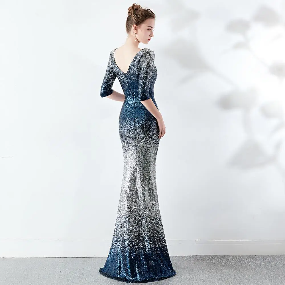 Robe De Soiree элегантное платье русалки с блестками вечернее платье с коротким рукавом Вечерние Длинное платье YD1188