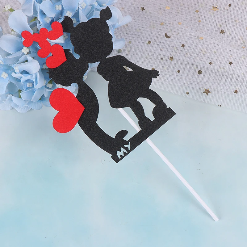 1 шт. черный мальчик и девочка с красным Топпер для торта в форме сердца Свадебная