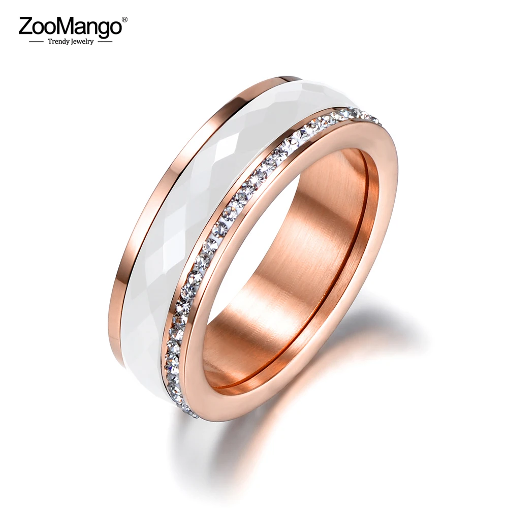 ZooMango Классическая титановая сталь кольца из белой керамики ювелирное изделие