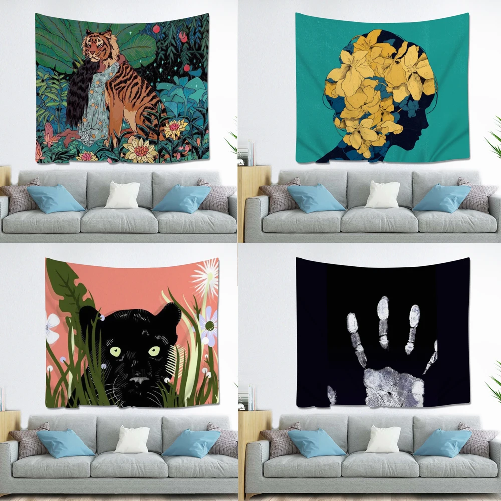 

Nordic Ins Bedroom Girls Animal Tapestry Hippie Mandala Wall Hanging Polyester Travel Camping Psychedelic Tablecloth