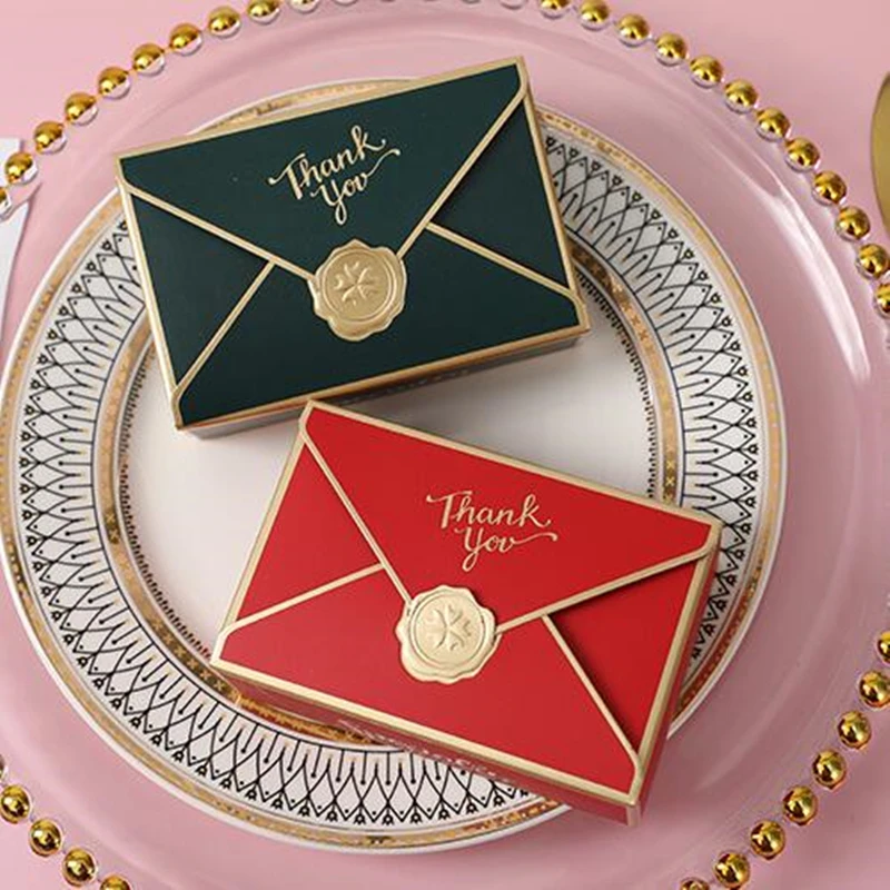 5pcs/lot New Simple Creative Bronzing Gift Box Packaging Envelope Shape Wedding Candy Bags Birthday Party Cosmetic Packaging Box