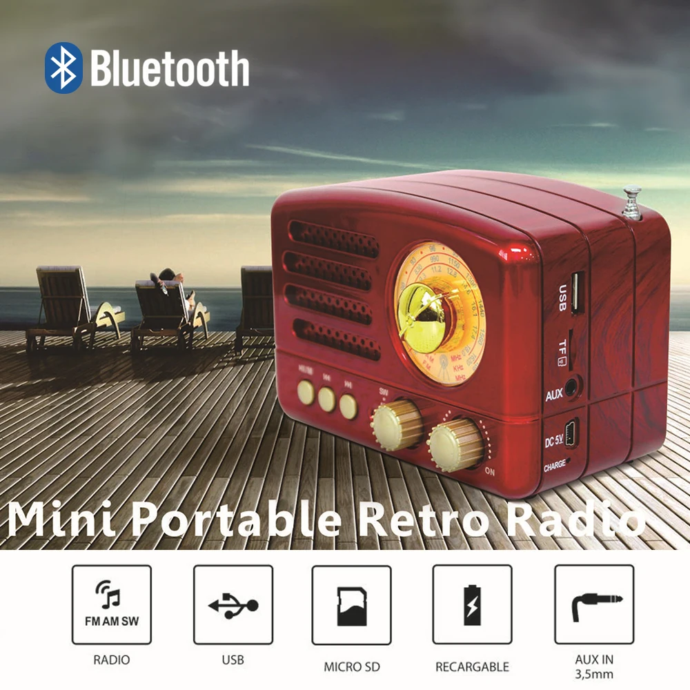 130x70x90 мм Портативный Ретро Радио Bluetooth Карманный приемник AM FM динамик USB TF MP3