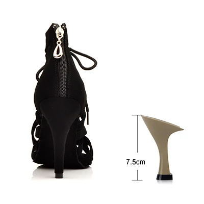Black 7.5cm Black Suede Latin Dance Shoes Ladies High Heel Brown High Banded Ballroom Dance Shoes Stage Performance Party Indoor Soft Bottom - Цвет: Black 7.5cm