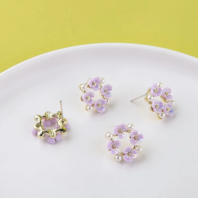 4pcs Japanese style Showa Shell Flower Pearl Earrings Hollow Garland sweet Statement stud Earring Girl DIY accessories matterial | Украшения