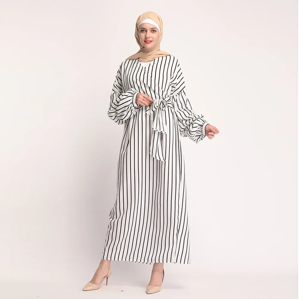Женское платье хиджаб мусульманское макси с пышными рукавами на шнуровке в