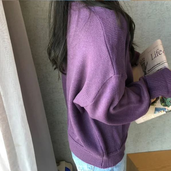 Женские свитера фиолетового цвета повседневные теплые в европейском стиле