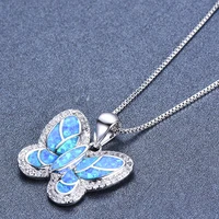 2021 new trendy five color opal butterfly initial necklace for women o chain female jewelry engagement wedding party gifts
