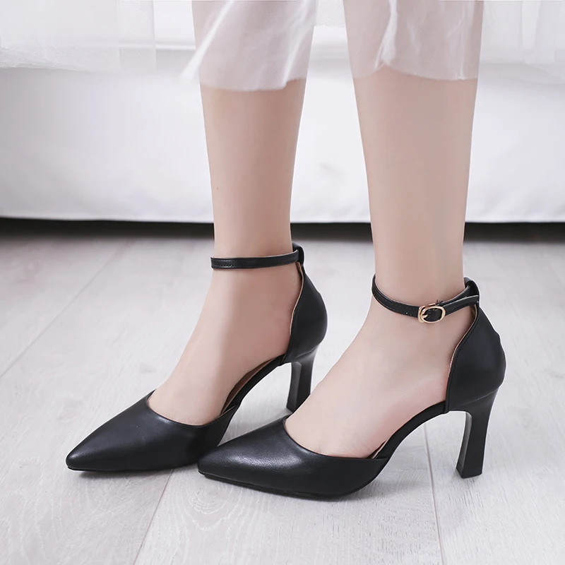 

Star Women sandals Elegant Pointed Buckle Strap High heels Wedding Shoes heeled Pumps Sandals white Black Fashion women shoes 36
