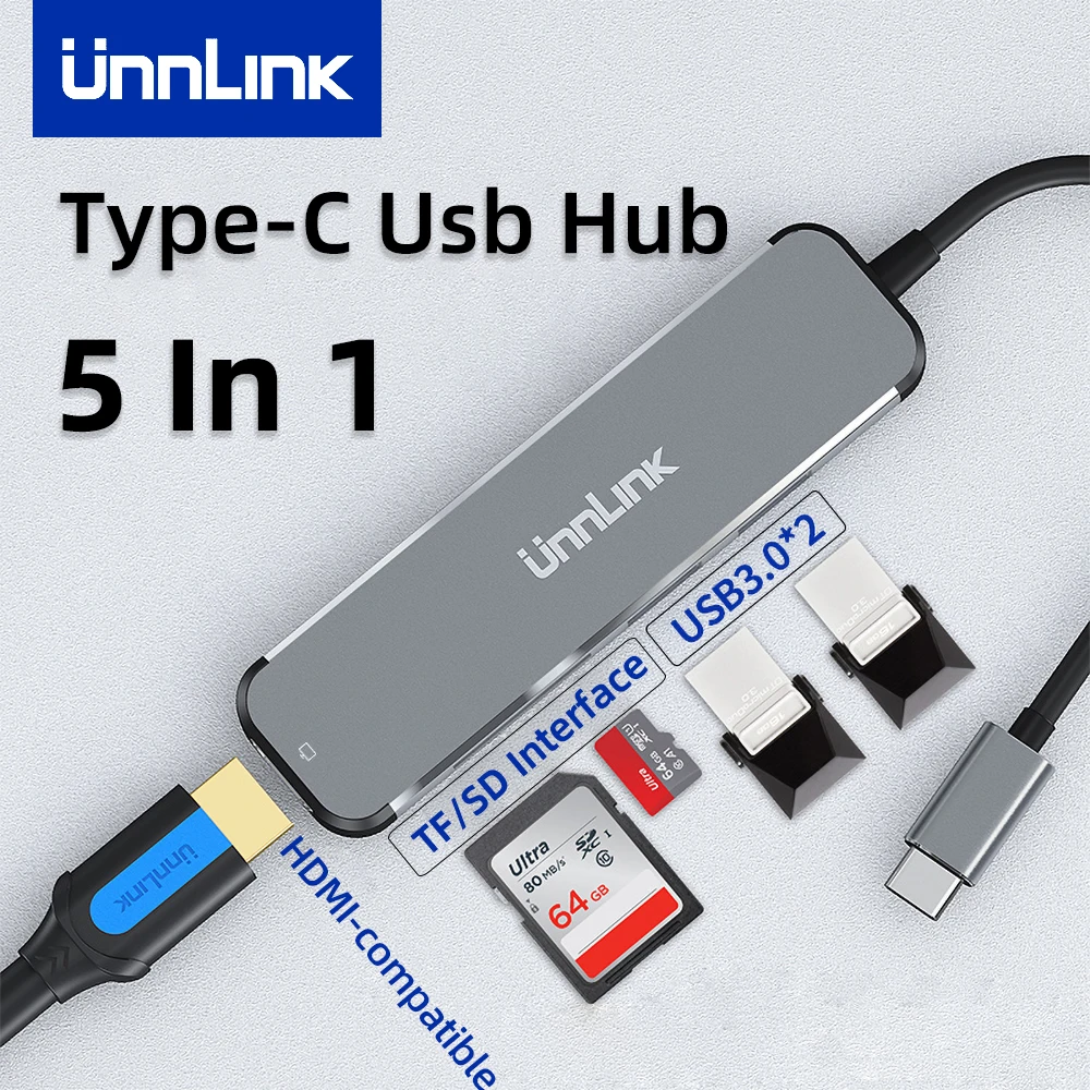 

USB-хаб Unnlink с Type C на HDMI, устройство для чтения карт Micro SD, док-станция Thunderbolt 3 для MacBook Pro/Air Huawei Mate Xiaomi