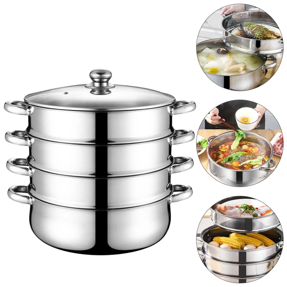 

1pc Stainless Steel Stockpot Multifunction Pot (Four-Layer, Super Thick-28cm)