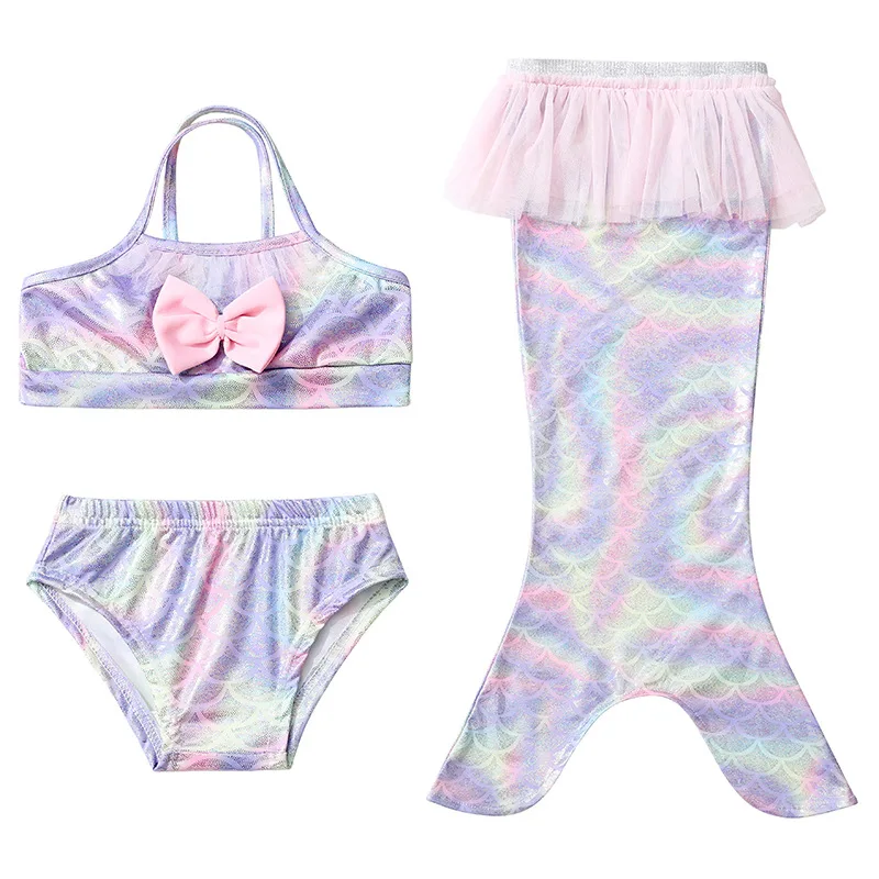 Фиолетовый Бикини для девочек, Раздельный купальный костюм, маленькая принцесса-Русалочка Ариэль, карнавальный костюм, хвост русалки для девочек, купальный костюм, платье на Хэллоуин - Цвет: Фиолетовый