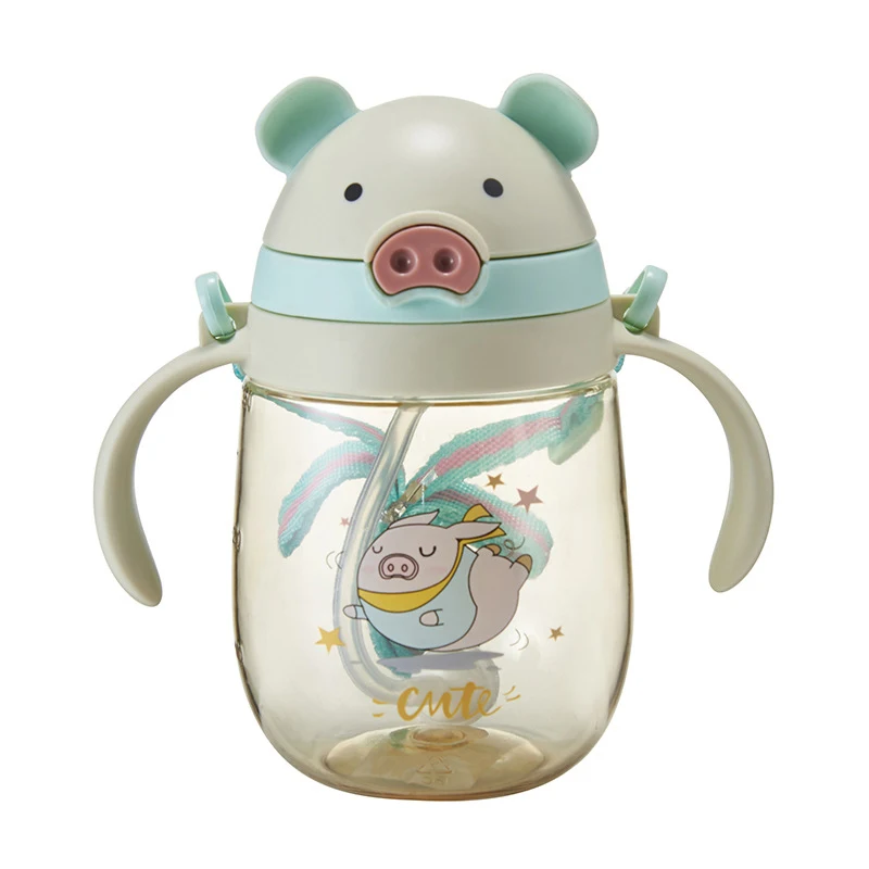 

Baby Cup Cute Cartoon Pig Water Bottle For Children Kids & Feeding Summer Drinking Cup For Learning To Drink 410ML PP Material