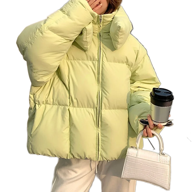 

Chic Hooded Cotton Padded Women Parkas 2021 Winter Warm Loose Solid Thicken Female Coats Ladies Zippers Outwear
