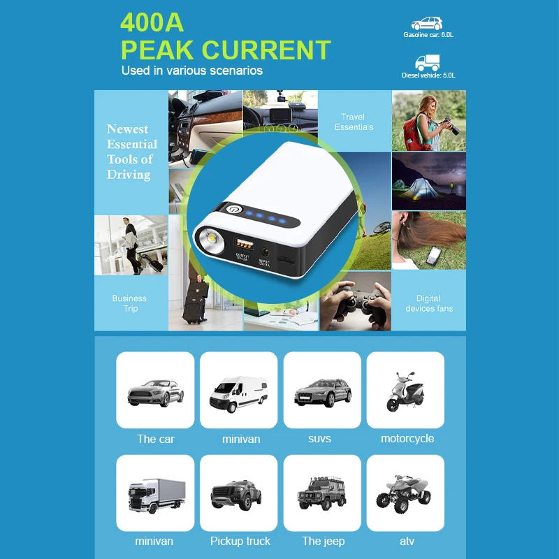 portable mini slim 20000mah car jump starter engine battery charger power bank free global shipping