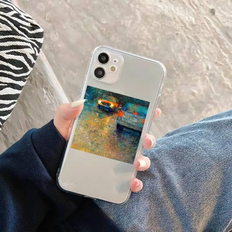 

Art oil painting beautiful fashion Phone Case Transparent for iPhone 11 12 mini pro XS MAX 8 7 6 6S Plus X 5S SE 2020 XR