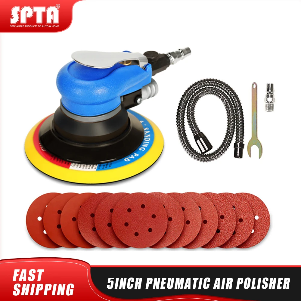 

SPTA 150mm 6 Inch Air Sander Orbit Sander Orbital Random Car Polisher Polishing Machine Grinder Tools 12pcs Sanding Disc Paper